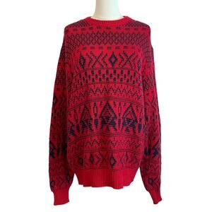 Woolrich‎ Cowichan Sweater Mens Size Medium Red Fair Isle Alpine Chunky Knit